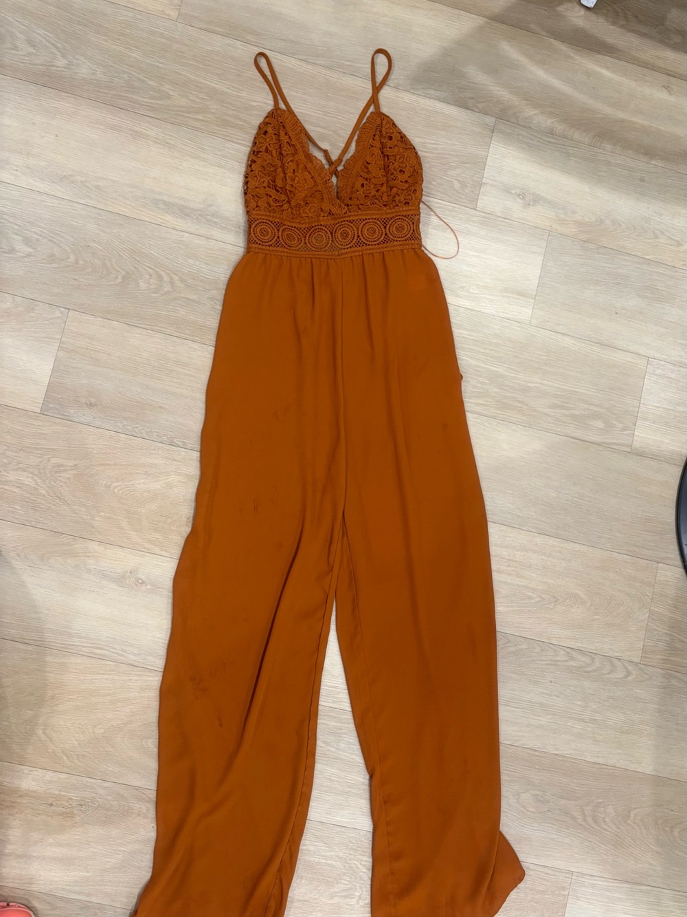 Crochet-Bodice Spaghetti-Strap Jumpsuit